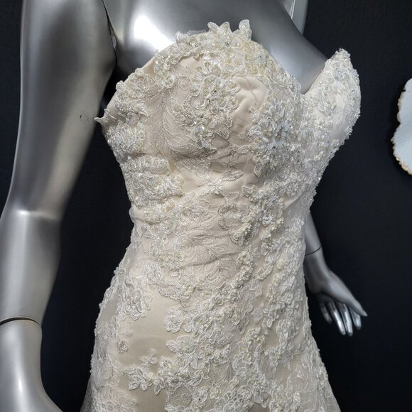 NWT~$1350~CASABLANCA~6/8~IVORY LACE EMBELLISHED STRAPLESS WEDDING DRESS GOWN - Picture 2 of 16
